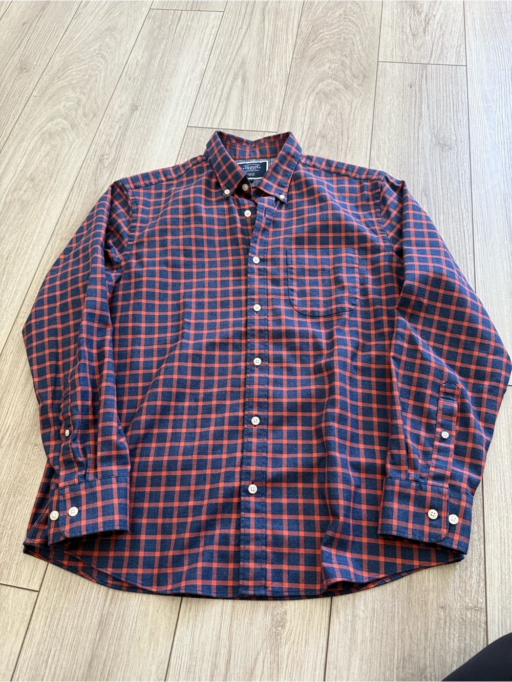 Charles Tyrwhitt button-down navy and orange plaid pattern large